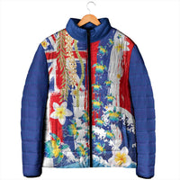 Hawaiian Sea Turtles and Plumeria Padded Jacket with Lei and Flag Grunge Style