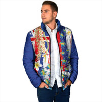 Hawaiian Sea Turtles and Plumeria Padded Jacket with Lei and Flag Grunge Style
