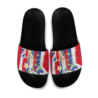 Hawaiian Sea Turtles and Plumeria Slide Sandals with Lei and Flag Grunge Style