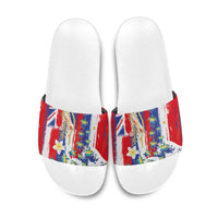 Hawaiian Sea Turtles and Plumeria Slide Sandals with Lei and Flag Grunge Style