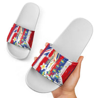 Hawaiian Sea Turtles and Plumeria Slide Sandals with Lei and Flag Grunge Style