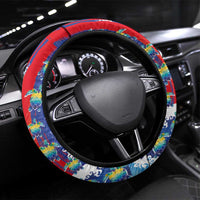 Hawaiian Sea Turtles and Plumeria Steering Wheel Cover with Lei and Flag Grunge Style