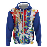 Hawaiian Sea Turtles and Plumeria Zip Hoodie with Lei and Flag Grunge Style LT03 Zip Hoodie Multicolor - Polynesian Pride