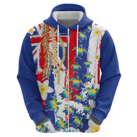 Hawaiian Sea Turtles and Plumeria Zip Hoodie with Lei and Flag Grunge Style LT03 - Polynesian Pride