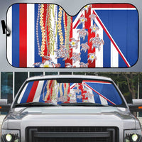 Hawaiian Polynesian Tribal Turtles Auto Sun Shade with Lei and Flag Style