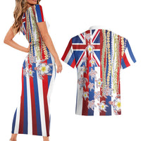 Hawaiian Polynesian Tribal Turtles Couples Matching Short Sleeve Bodycon Dress and Hawaiian Shirt with Lei and Flag Style LT03 - Polynesian Pride