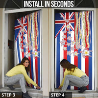 Hawaiian Polynesian Tribal Turtles Door Cover with Lei and Flag Style