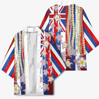 Hawaiian Polynesian Tribal Turtles Kimono with Lei and Flag Style