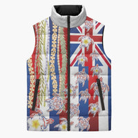 Hawaiian Polynesian Tribal Turtles Sleeveless Puffer Jacket with Lei and Flag Style