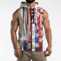 Hawaiian Polynesian Tribal Turtles Sleeveless Zip Hoodie with Lei and Flag Style