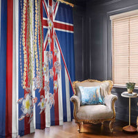 Hawaiian Polynesian Tribal Turtles Window Curtain with Lei and Flag Style