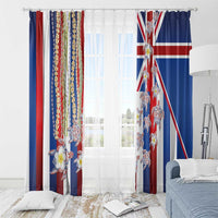 Hawaiian Polynesian Tribal Turtles Window Curtain with Lei and Flag Style