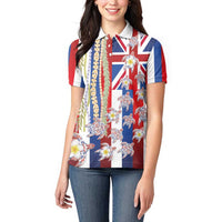 Hawaiian Polynesian Tribal Turtles Women Polo Shirt with Lei and Flag Style