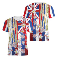 Hawaiian Polynesian Tribal Turtles Women V-Neck T-Shirt with Lei and Flag Style