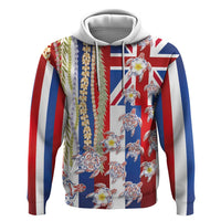 Hawaiian Polynesian Tribal Turtles Zip Hoodie with Lei and Flag Style