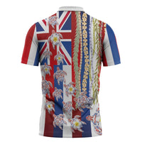 Hawaiian Polynesian Tribal Turtles Zipper Polo Shirt with Lei and Flag Style