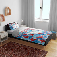 Hawaiian Tribal Manta Ray Bedding Set Kakau Tattoo and Flowers Surfing Waves Pattern Ocean Color