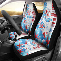 Hawaiian Tribal Manta Ray Car Seat Cover Kakau Tattoo and Flowers Surfing Waves Pattern Ocean Color