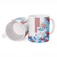 Hawaiian Tribal Manta Ray Ceramic Mug Kakau Tattoo and Flowers Surfing Waves Pattern Ocean Color