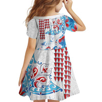 Hawaiian Tribal Manta Ray Family Matching Off Shoulder Short Dress and Hawaiian Shirt Kakau Tattoo and Flowers Surfing Waves Pattern Ocean Color LT03 - Polynesian Pride