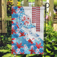 Hawaiian Tribal Manta Ray Garden Flag Kakau Tattoo and Flowers Surfing Waves Pattern Ocean Color