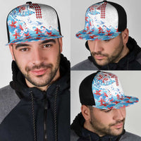 Hawaiian Tribal Manta Ray Mesh Trucker Cap Kakau Tattoo and Flowers Surfing Waves Pattern Ocean Color