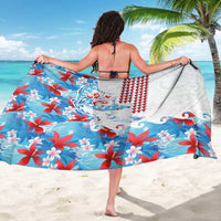 Hawaiian Tribal Manta Ray Sarong Kakau Tattoo and Flowers Surfing Waves Pattern Ocean Color