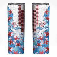 Hawaiian Tribal Manta Ray Skinny Tumbler Kakau Tattoo and Flowers Surfing Waves Pattern Ocean Color LT03 Multicolor - Polynesian Pride