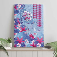 Hawaiian Tribal Manta Ray Canvas Wall Art Kakau Tattoo and Flowers Surfing Waves Pattern Soft Color