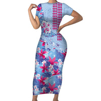 Hawaiian Tribal Manta Ray Family Matching Short Sleeve Bodycon Dress and Hawaiian Shirt Kakau Tattoo and Flowers Surfing Waves Pattern Soft Color LT03 Mom's Dress Multicolor - Polynesian Pride