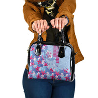 Hawaiian Tribal Manta Ray Shoulder Handbag Kakau Tattoo and Flowers Surfing Waves Pattern Soft Color