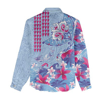 Hawaiian Tribal Manta Ray Women Casual Shirt Kakau Tattoo and Flowers Surfing Waves Pattern Soft Color LT03 - Polynesian Pride