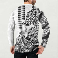 Hawaiian Tribal Manta Ray Button Sweatshirt Kakau Tattoo and Polynesian Art Motif Pattern