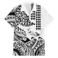 Hawaiian Tribal Manta Ray Family Matching Off The Shoulder Long Sleeve Dress and Hawaiian Shirt Kakau Tattoo and Polynesian Art Motif Pattern LT03 Dad's Shirt - Short Sleeve Multicolor - Polynesian Pride