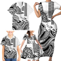 Hawaiian Tribal Manta Ray Family Matching Short Sleeve Bodycon Dress and Hawaiian Shirt Kakau Tattoo and Polynesian Art Motif Pattern LT03 - Polynesian Pride