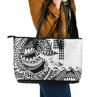 Hawaiian Tribal Manta Ray Leather Tote Bag Kakau Tattoo and Polynesian Art Motif Pattern