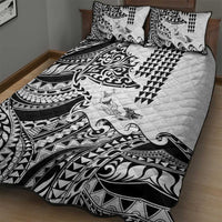 Hawaiian Tribal Manta Ray Quilt Bed Set Kakau Tattoo and Polynesian Art Motif Pattern