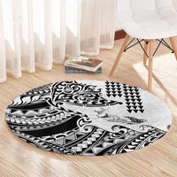 Hawaiian Tribal Manta Ray Round Carpet Kakau Tattoo and Polynesian Art Motif Pattern