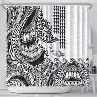 Hawaiian Tribal Manta Ray Shower Curtain Kakau Tattoo and Polynesian Art Motif Pattern