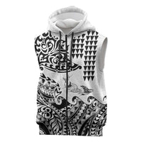 Hawaiian Tribal Manta Ray Sleeveless Zip Hoodie Kakau Tattoo and Polynesian Art Motif Pattern
