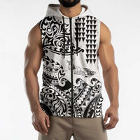 Hawaiian Tribal Manta Ray Sleeveless Zip Hoodie Kakau Tattoo and Polynesian Art Motif Pattern