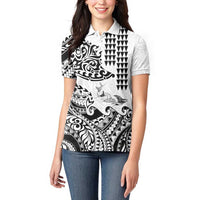 Hawaiian Tribal Manta Ray Women Polo Shirt Kakau Tattoo and Polynesian Art Motif Pattern
