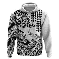 Hawaiian Tribal Manta Ray Zip Hoodie Kakau Tattoo and Polynesian Art Motif Pattern