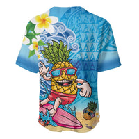 Hawaiian Funny Pineapple Surfing Baseball Jersey Beach with Tribal Kakau and Plumeria