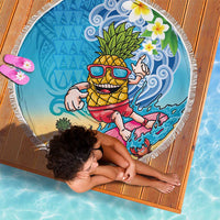 Hawaiian Funny Pineapple Surfing Beach Blanket Beach with Tribal Kakau and Plumeria