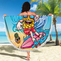 Hawaiian Funny Pineapple Surfing Beach Blanket Beach with Tribal Kakau and Plumeria