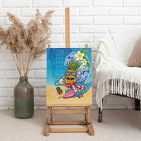 Hawaiian Funny Pineapple Surfing Canvas Wall Art Beach with Tribal Kakau and Plumeria