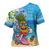 Hawaiian Funny Pineapple Surfing Cross Shoulder Shirt Beach with Tribal Kakau and Plumeria
