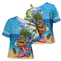 Hawaiian Funny Pineapple Surfing Cross Shoulder Shirt Beach with Tribal Kakau and Plumeria