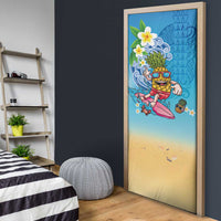 Hawaiian Funny Pineapple Surfing Door Cover Beach with Tribal Kakau and Plumeria